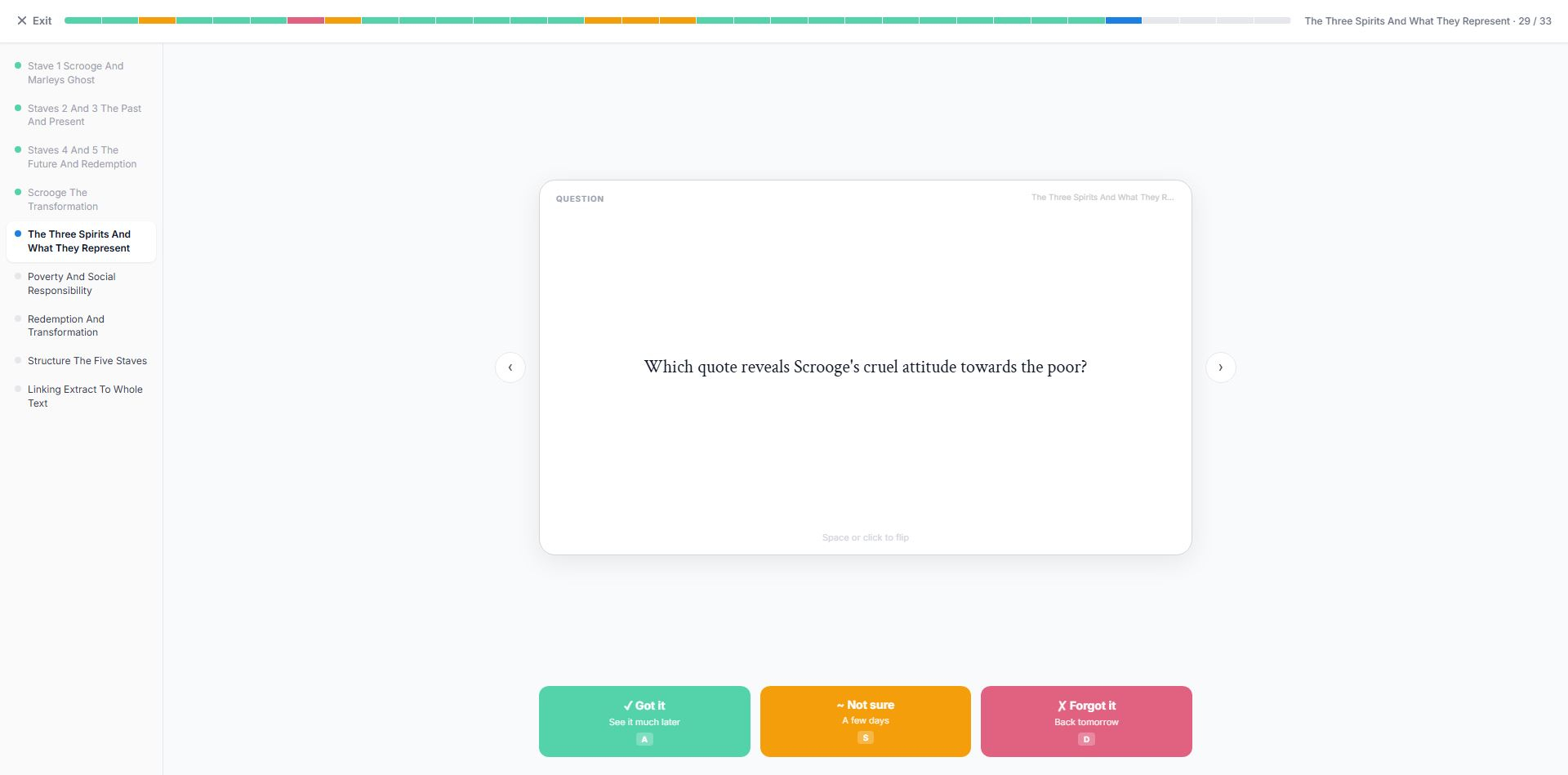 Flashtiles — topic recap cards, rated Got it, Not sure, or Forgot it